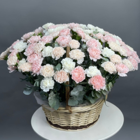 Композиция в корзине из 101 диантуса микс в Видном