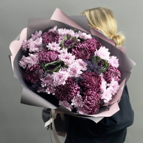 Букет "Виолетта" из хризантем Бигоуди, лимониума, брассики и кустовых хризантем в Видном
