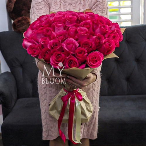 Букет 51 роза Эквадор Пинк Флоид (60 см) в Видном